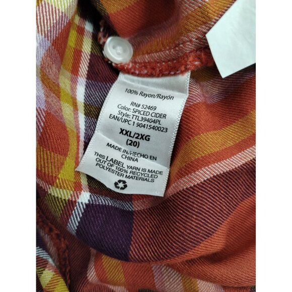 Time and Tru Womens XXL Orange and Yellow Plaid Ruffle Sleeveless Blouse - Picture 3 of 13